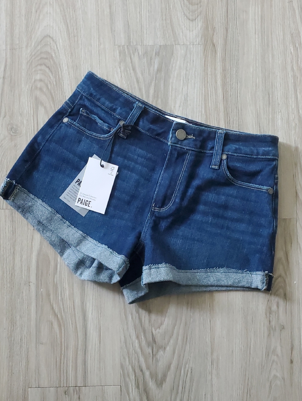 PAIGE Dark Indigo Rolled-Cuff Denim Shorts Size 24